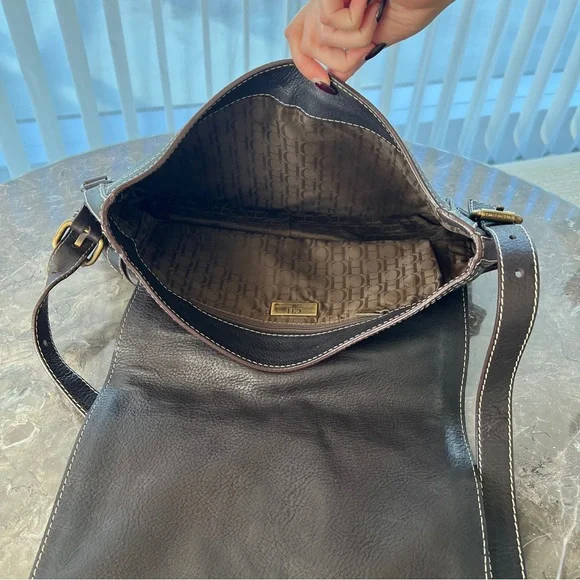 Vintage Carolina Herrera CH Brown Crossbody Messenger Bag